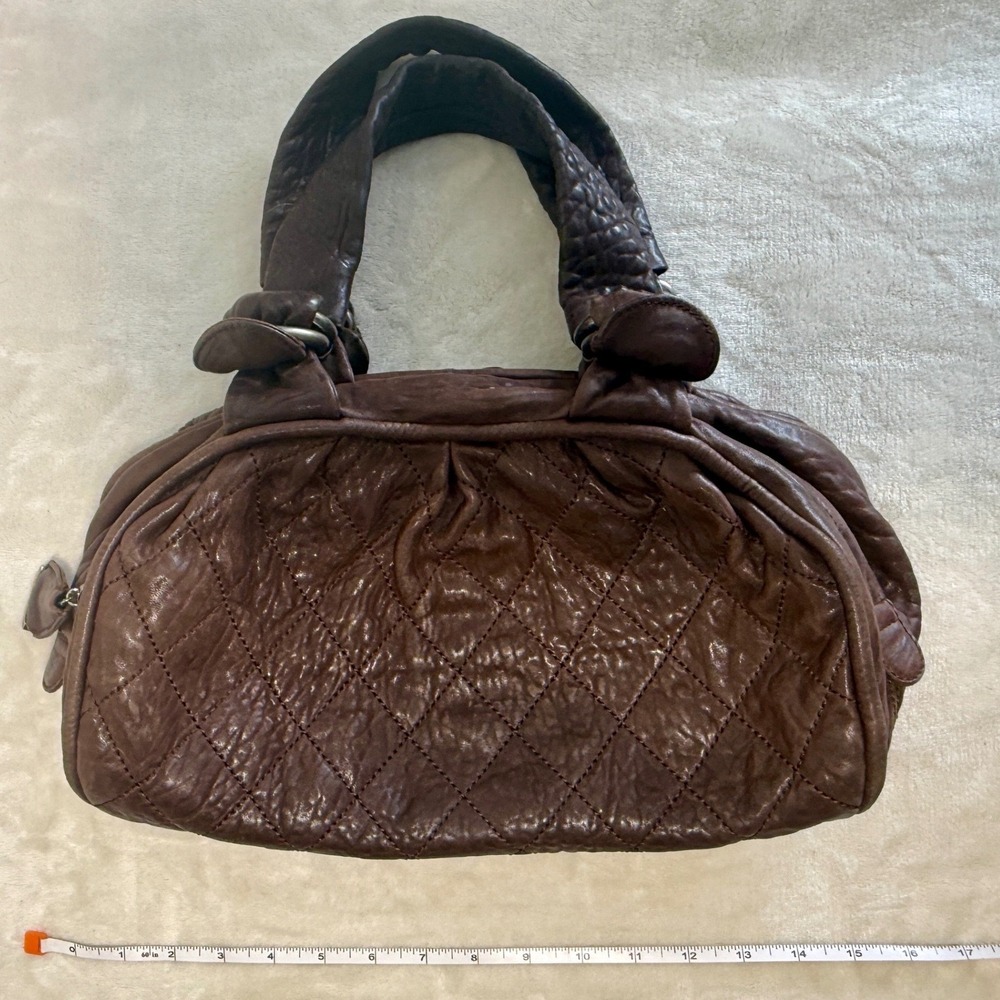 Vintage Chanel Le Marais Bowler Bag Distressed Quilted Lambskin Luxury Purse Y2K - Picture 5 of 16